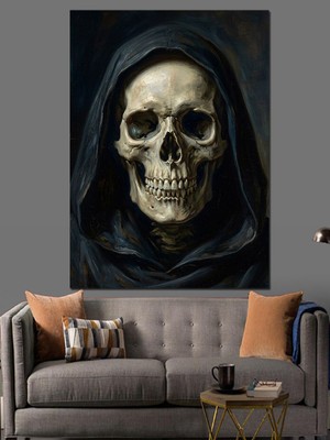 Tablomega Pelerinli ve Karanlık Kurukafa Azrail Dekoratif Kanvas - Mdf Ahşap Tablo