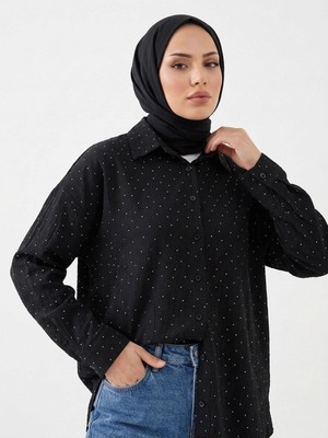 Miostil Taş Detay Tunik-Siyah