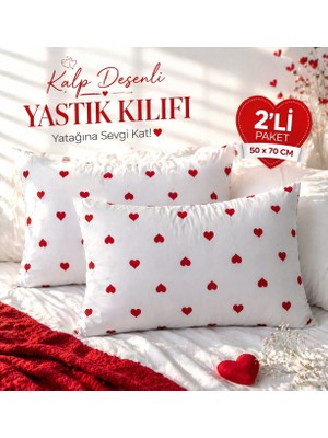 Bumefa %100 Pamuklu Kalp Desenli 2li Yastık Kılıfı
