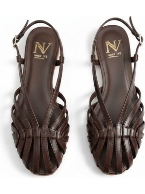 Ne&Ve Shoes Kahve Deri Biye Kadın Günlük Sandalet