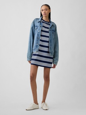 Gap Kadın Lacivert Relaxed Stripe Mini T-Shirt Elbise