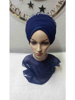 Ergül Hazır Duvak Lacivert Aksesuarlı Sarma Bone Duvak,hazır Duvak,düğün,hazır Şal,hazır Türban,abiye Şal,sünnet,nişan,söz
