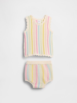 Gap Bebek Çok Renkli Crochet Çizgili Triko Outfit Set