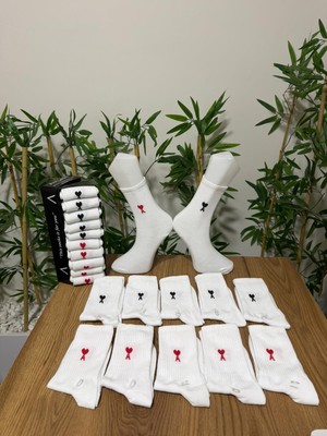 Aygan Store 10 Çift Unisex Renkli Kaligrafi Desenli Spor Çorap Beyaz Kolej Çoraplar 10 Adet