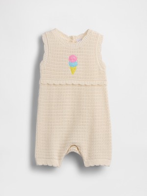 Gap Bebek Krem Dondurma Işlemeli Crochet Şort Tulum