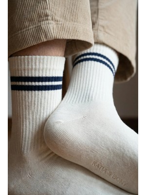 Bony Socks Erkek Şeritli Soket Çorap Ekru