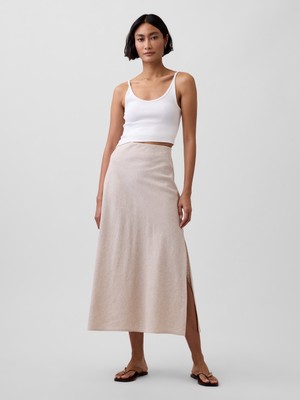 Gap Kadın Bej Keten Karışımı Maxi Slip Etek