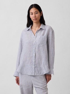 Gap Kadın Mavi 100% Keten Oversize Gömlek