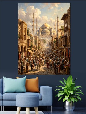Tablomega Kalabalık Istanbul Tarihi Şehir Meydanı Dekoratif Kanvas - Mdf Ahşap Tablo