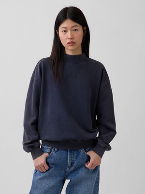 Gap Kadın Lacivert Heavyweight Fransız Havlu Kumaş Oversized Mockneck Sweatshirt