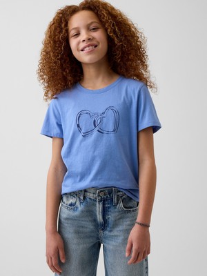Gap Kız Çocuk Mavi Relaxed Grafik Baskılı T-Shirt