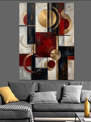 Artmeg Geometrik Soyut Kırmızı Siyah Dekoratif Kanvas - Mdf Ahşap Tablo