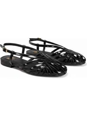 Ne&Ve Shoes Siyah Rugan Biye Kadın Günlük Sandalet