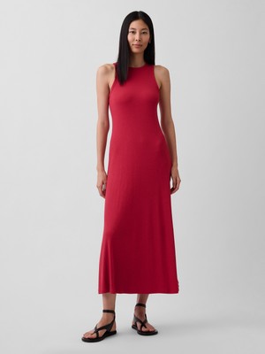 Gap Kadın Koyu Kırmızı Modern Fitilli Shelf-Bra Maxi Elbise