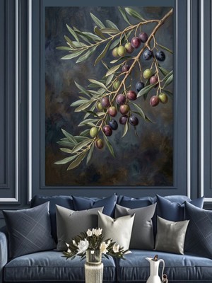 Artmeg Zeytin Dalı ve Siyah Zeytinler Dekoratif Kanvas - Mdf Ahşap Tablo