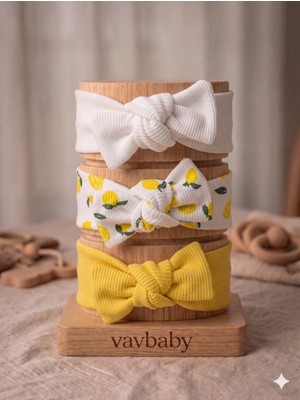 Vavbaby Kız Bebek 3’lü Ribana Fiyonklu Bandana Seti - Sarı