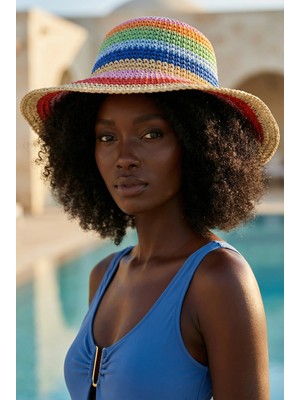 Bony Socks Kadın El Örgülü Hasır Şapka Çok Renkli