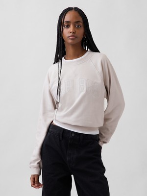 Gap Kadın Kırık Beyaz Fransız Havlu Kumaş Raglan Logo Sweatshirt