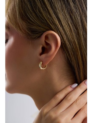 Arpaş 14 Ayar Yassı Altın Halka Küpe (Gizli Kilit)