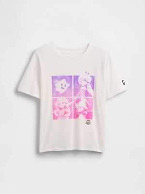 Gap Kız Çocuk Beyaz Süper Mario Oversized Grafik Baskılı T-Shirt