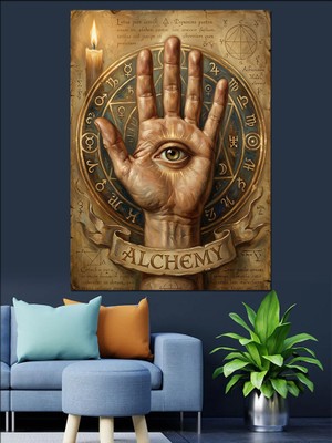Tablomega Simyacı Eli ve Göz Sembolü Dekoratif Kanvas - Mdf Ahşap Tablo
