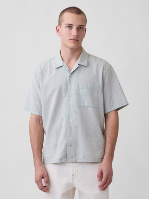 Gap Erkek Açık Yeşil Keten Karışımı Relaxed Gömlek