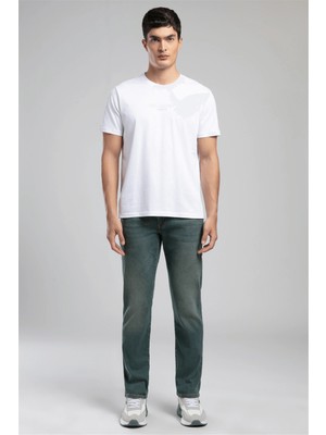 Lee Cooper OSWALD Erkek Regular Fit %100 Pamuk Baskılı Bisiklet Yaka T-Shirt Beyaz