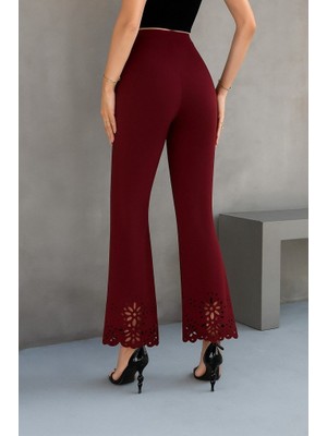 Amorluxe Kadın Yüksek Bel Paçaya Doğru Genişleyen Lazer Çiçek Kesim Detaylı Ithal Krep Pantolon