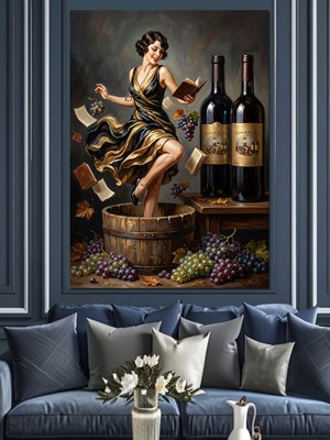 Artmeg Fıçı Üstünde Dans Eden Kadın Dekoratif Kanvas - Mdf Ahşap Tablo