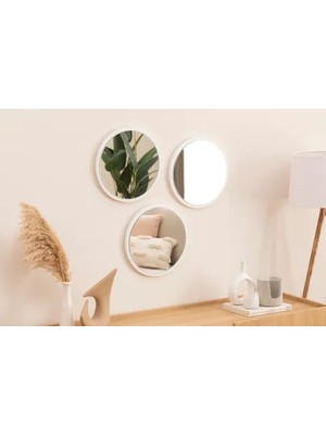 Vivense Dfn Wood Üçlü Yuvarlak Duvar Aynası, Beyaz, 35X35