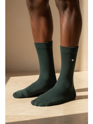 Bony Socks Erkek Zımbalı Derbi Soket Çorap Koyu Yeşil