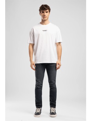 Lee Cooper WILDER Erkek Regular Fit %100 Pamuk Baskılı Bisiklet Yaka T-Shirt Beyaz