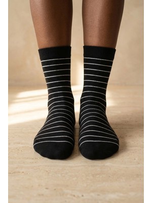 Bony Socks Kadın Çizgili Siyah Soket Çorap