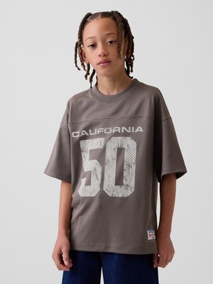 Gap Erkek Çocuk Kahverengi Mesh Oversized Grafik Jersey T-Shirt
