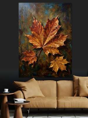 Tablomega Sonbahar Yaprağı ve Çatlamış Zemin Dekoratif Kanvas - Mdf Ahşap Tablo