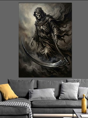 Artmeg Tırpanlı Ölüm Meleği Grim Reaper Dekoratif Kanvas - Mdf Ahşap Tablo