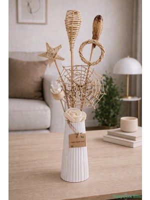 Yapay Çiçek Sitesi Doğal Tropikal Esinti Kuru Çiçek Tanzimi Vazo Hediyeli Model 12