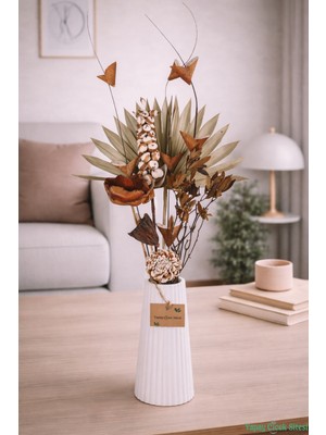 Yapay Çiçek Sitesi Doğal Tropikal Esinti Kuru Çiçek Tanzimi Vazo Hediyeli Model 14