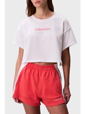 Calvin Klein Logolu Pamuklu Relaxed Fit Bisiklet Yaka Crop LV00Q61201100 Bayan Crop LV00Q61201 100