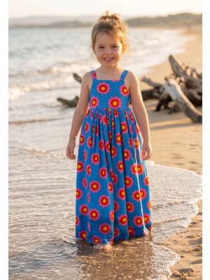 Cantoy Sırt Dekolteli Papatya Desenli Maxi Boy Yazlık Elbise