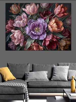 Tablomega Karışık Renkli Şakayık Çiçekleri Buketi Dekoratif Kanvas - Mdf Ahşap Tablo