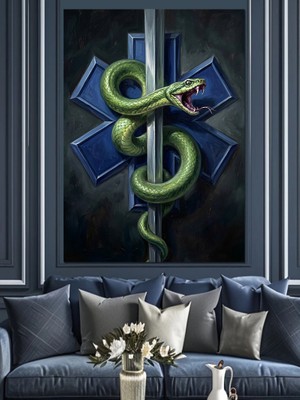 Artmeg Tıp Sembolü Yılanlı Asa Logosu Dekoratif Kanvas - Mdf Ahşap Tablo