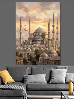Artmeg Istanbul Camileri ve Şehir Silüeti Dekoratif Kanvas - Mdf Ahşap Tablo