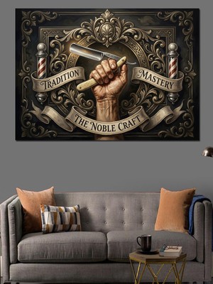 Tablomega Elinde Ustura Tutan Berber Sanatı Dekoratif Kanvas - Mdf Ahşap Tablo