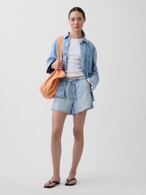 Gap Kadın Açık Mavi Ultrasoft Alçak Bel Rahat Denim Şortlar