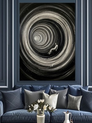 Tablomega Siyah Beyaz Spiral Girdap Sanatı Dekoratif Kanvas - Mdf Ahşap Tablo