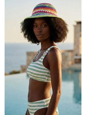 Bony Socks Kadın Renkli Hasır Şapka Yeşil