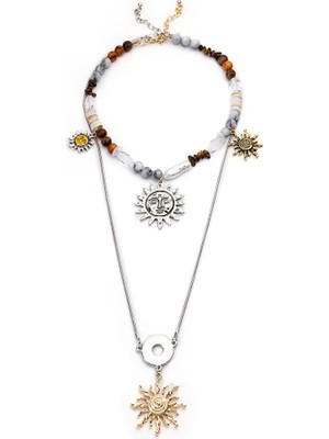 Twist Güneş Figürlü Karma Taşlı Kolye TS1260051069122