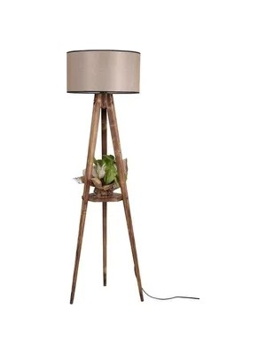 Vivense Sehpalı Tripod Silindir Lambader, Yanık Ayak, Koyu Hasir
