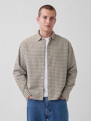 Gap Erkek Krem Relaxed Crop Straight-Hem Oxford Gömlek